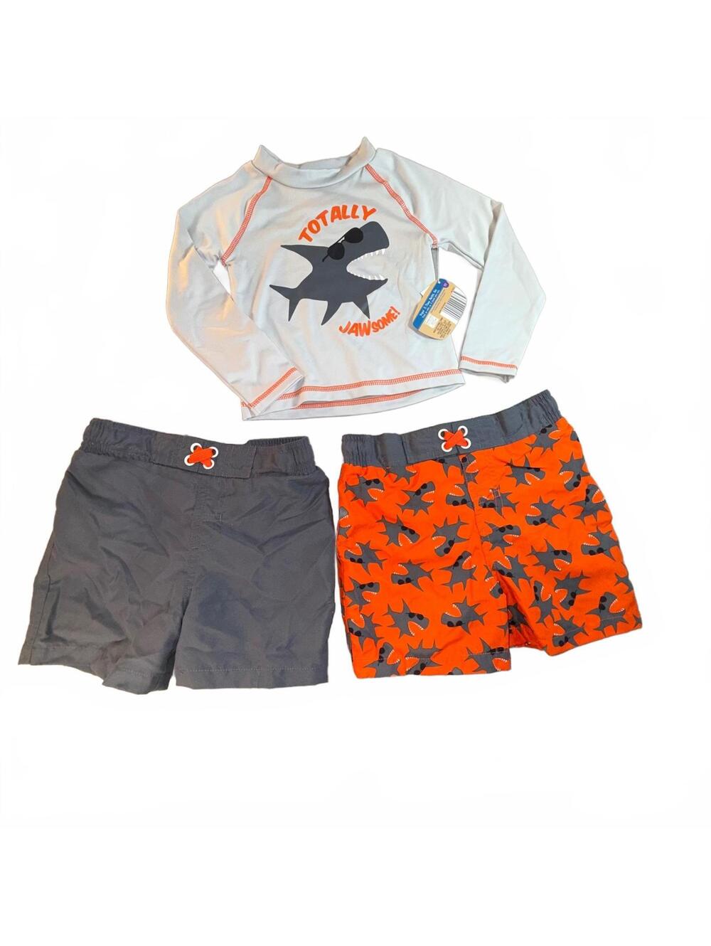 NWT Toddler Boys 3T Shark Rash Guard 3-Piece Swim Set